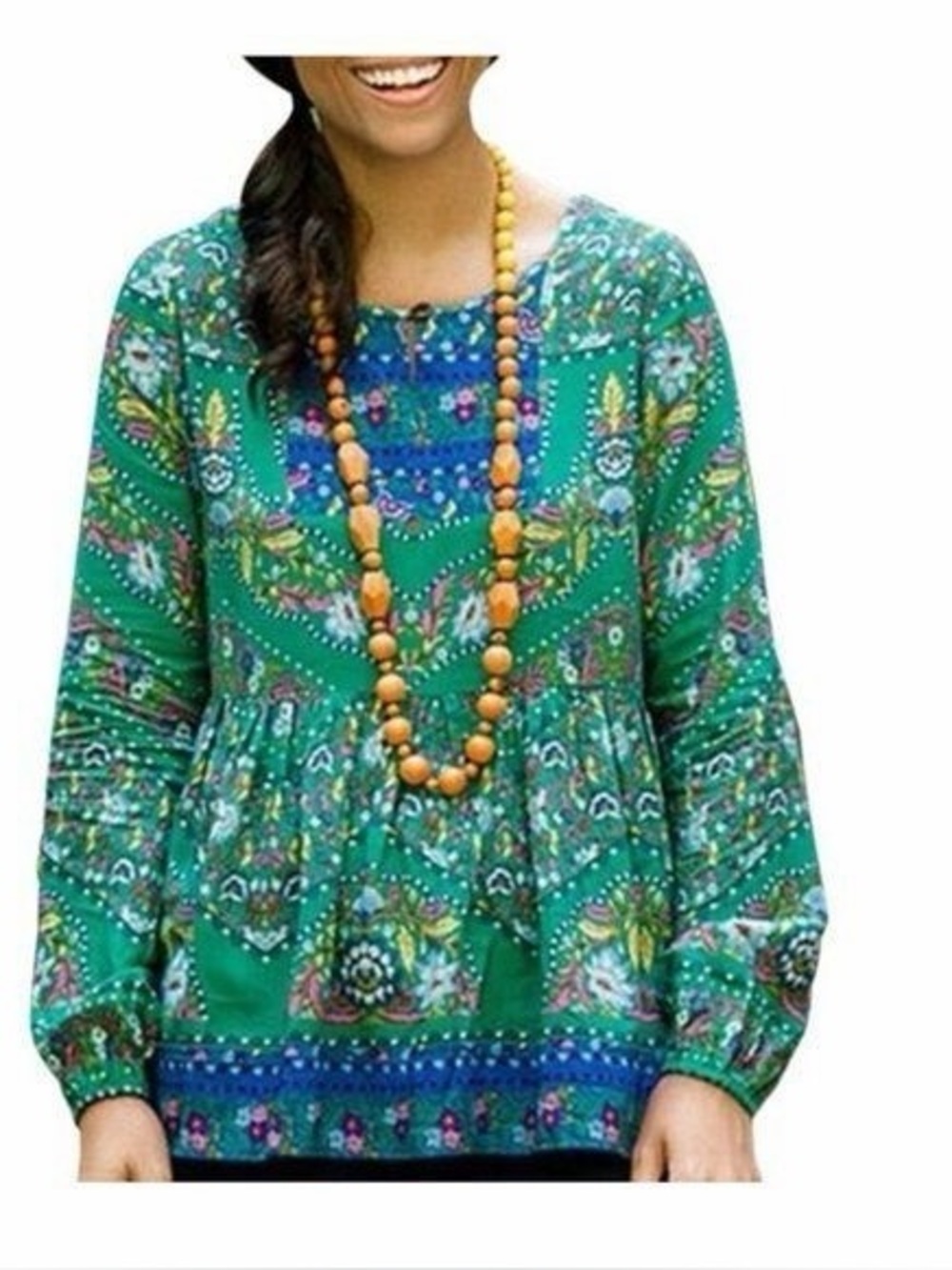 Matilda Jane Make Believe Evergreen Green Floral Print Babydoll Top Blouse